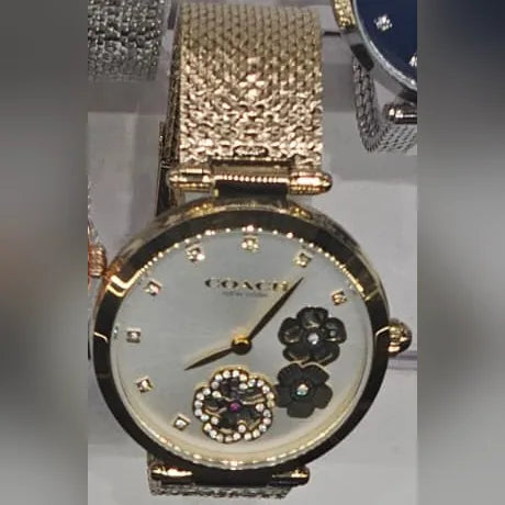 Coach Gold mesh, cream floral dial