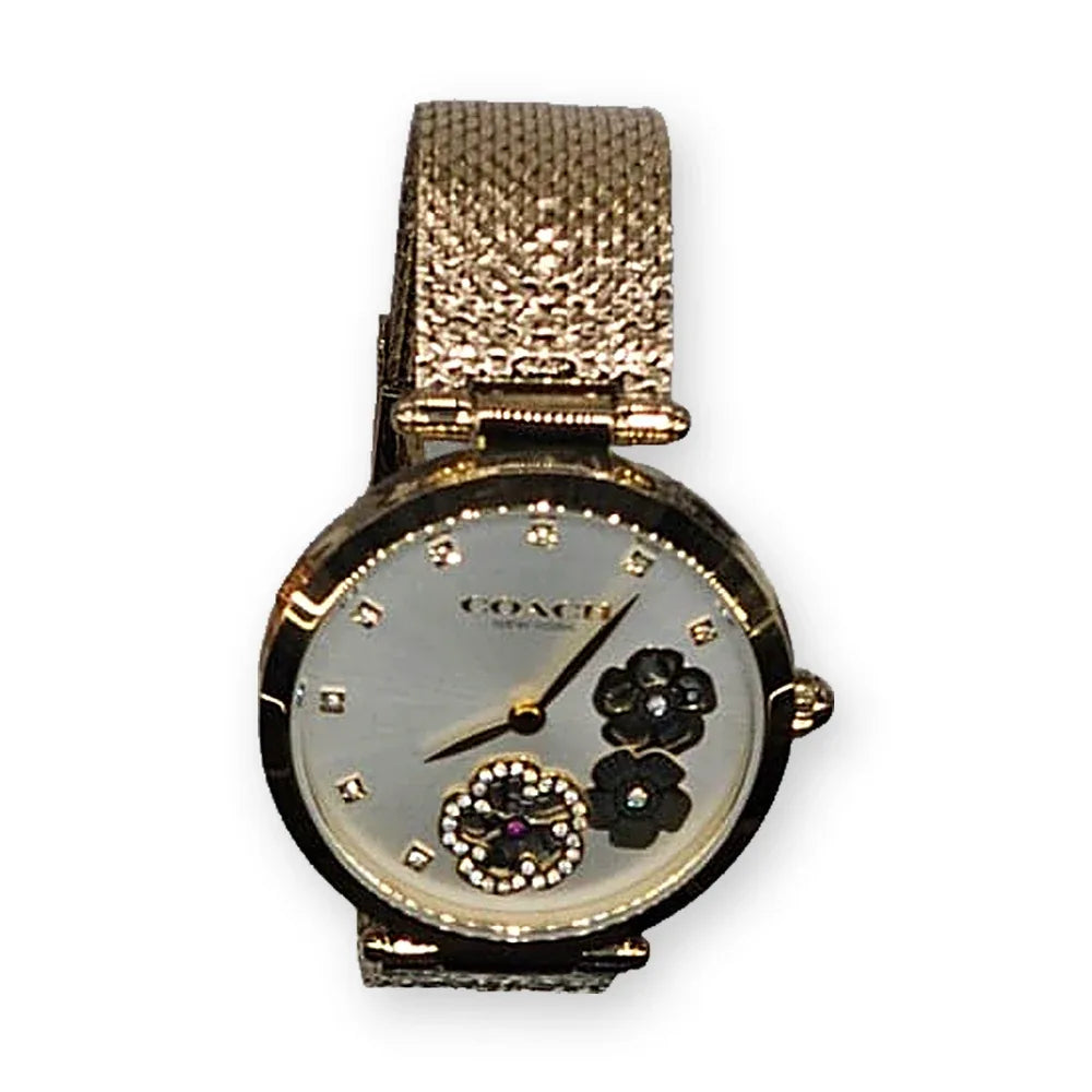 Coach Gold mesh, cream floral dial