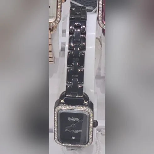 Coach Black rectangle, crystal bezel