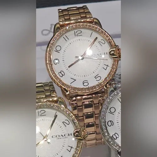 Coach Rose-gold, crystal bezel, Arabic dial