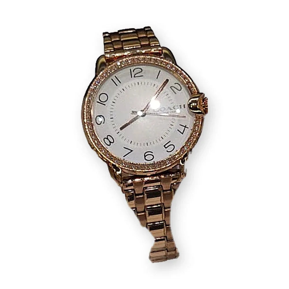 Coach Rose-gold, crystal bezel, Arabic dial