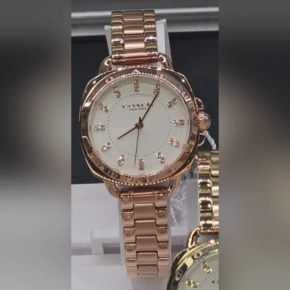 Coach Rose-gold cushion, white dial
