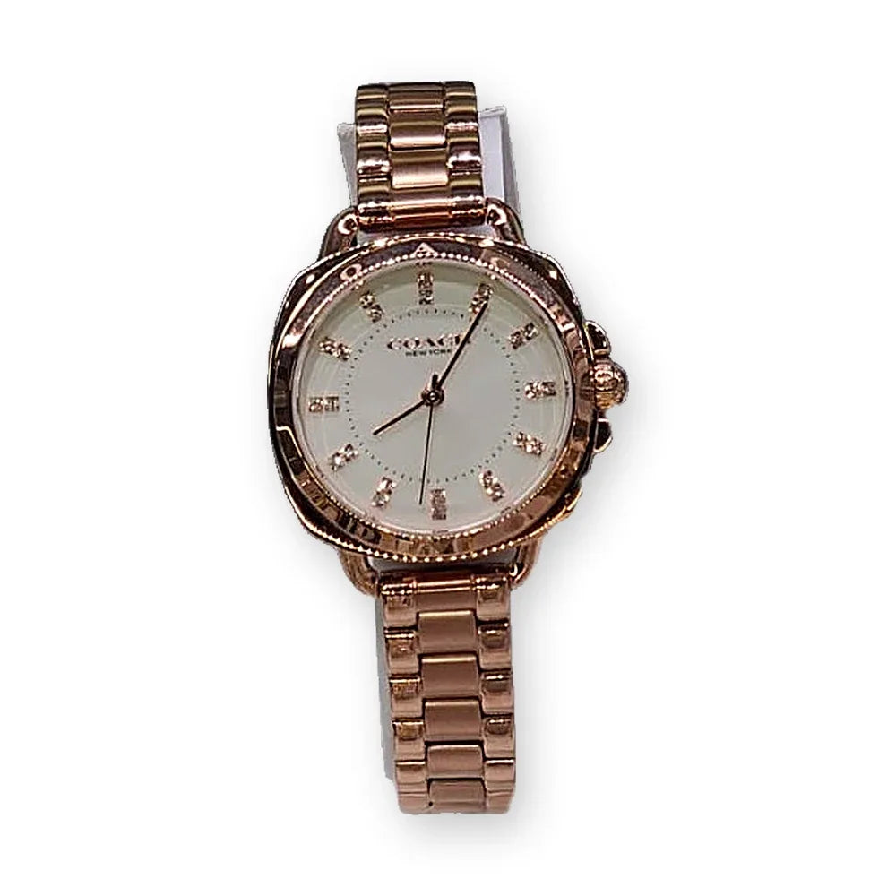 Coach Rose-gold cushion, white dial