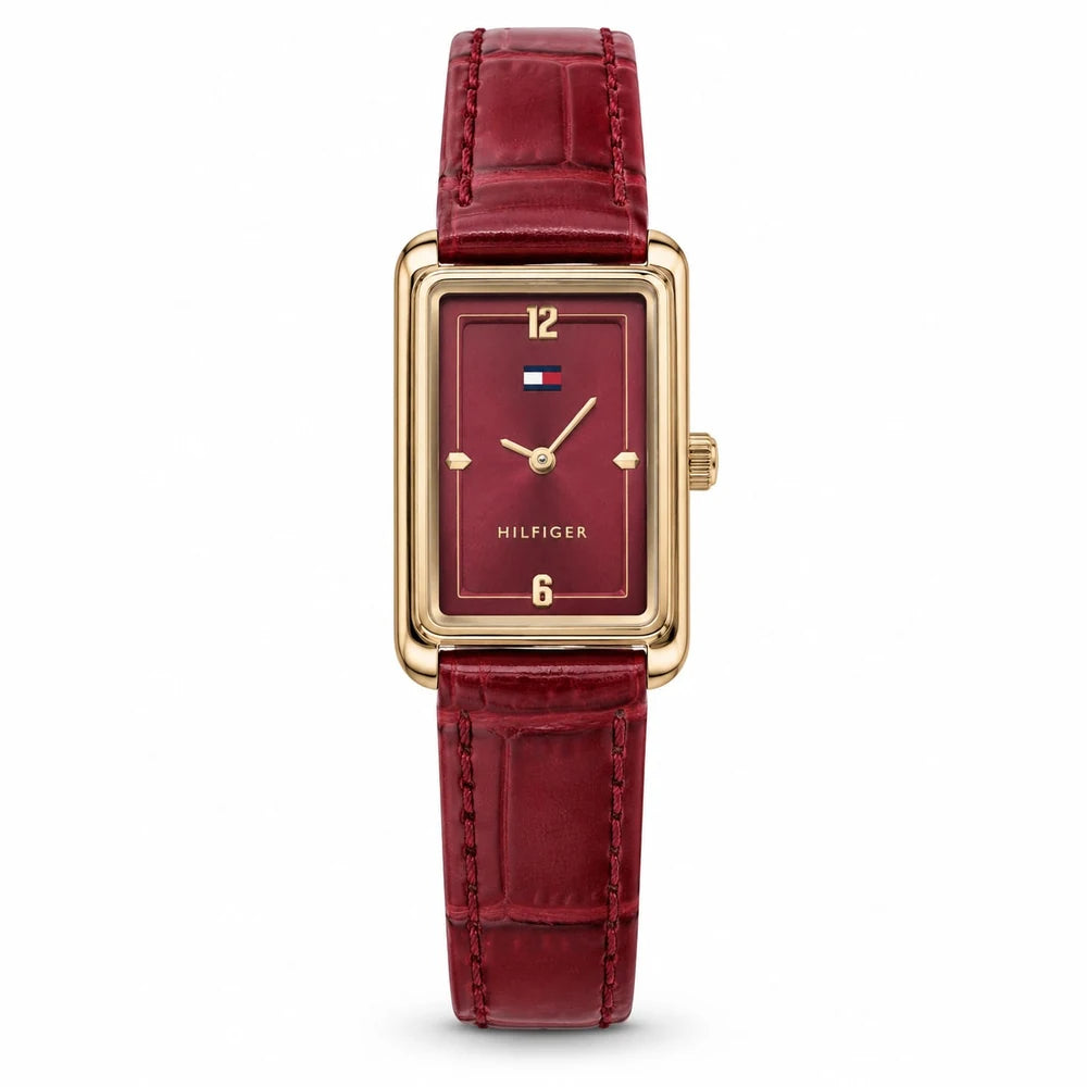 Tommy Hilfiger Gold rectangle, burgundy leather