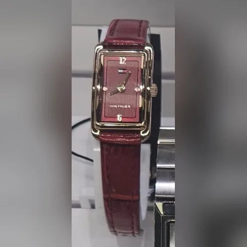Tommy Hilfiger Gold rectangle, burgundy leather