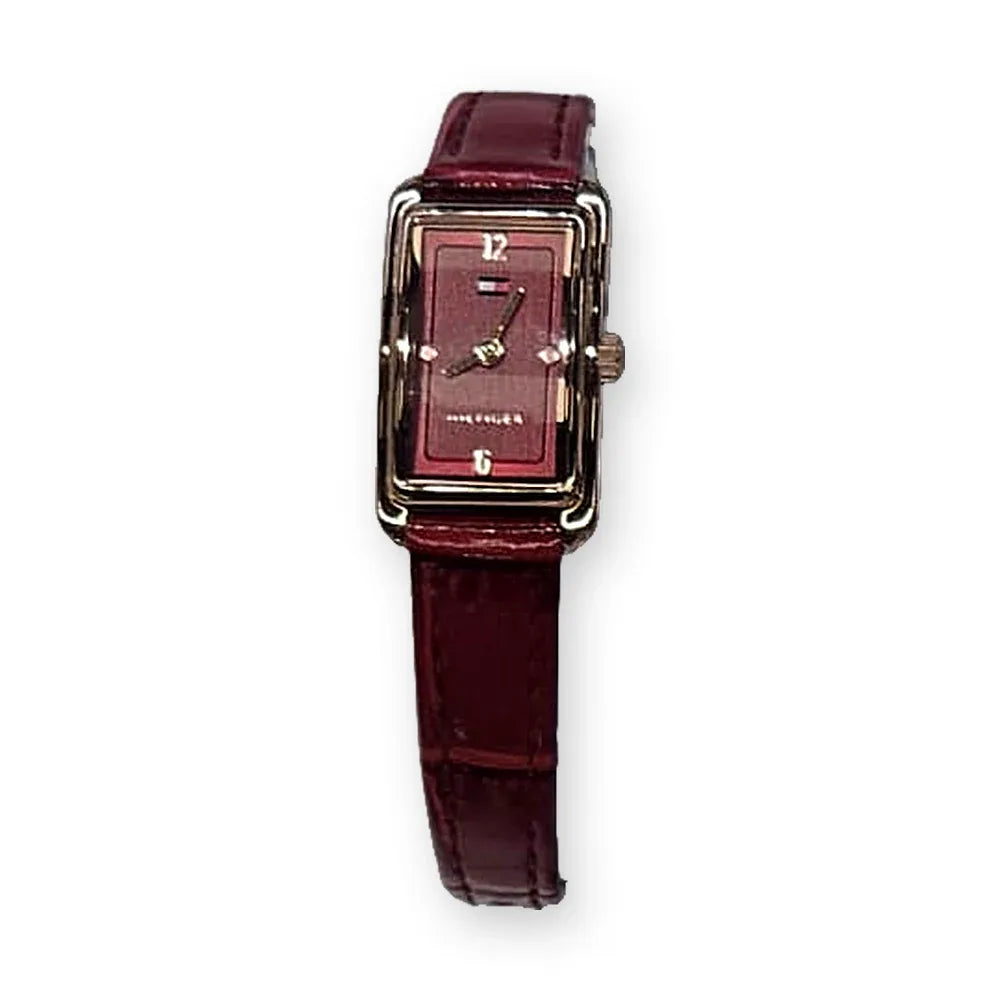 Tommy Hilfiger Gold rectangle, burgundy leather