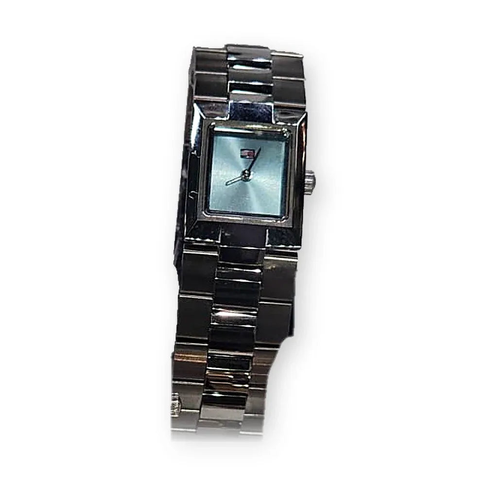 Tommy Hilfiger Silver rectangle, ice-blue dial