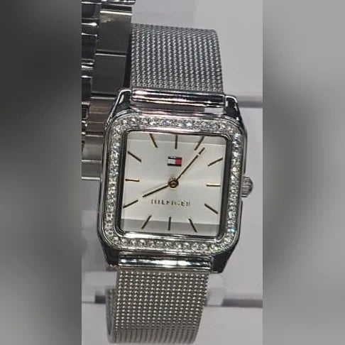 Tommy Hilfiger Silver mesh rectangle, crystal bezel