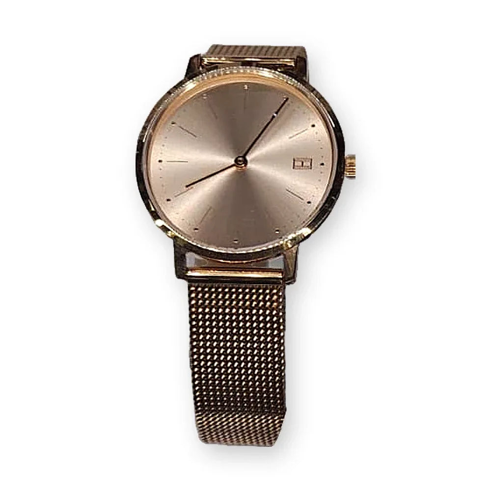 Tommy Hilfiger Rose-gold mesh, minimal dial