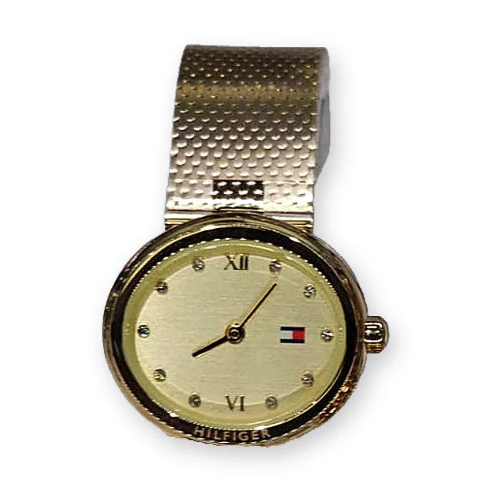 Tommy Hilfiger Gold oval, textured mesh, champagne dial