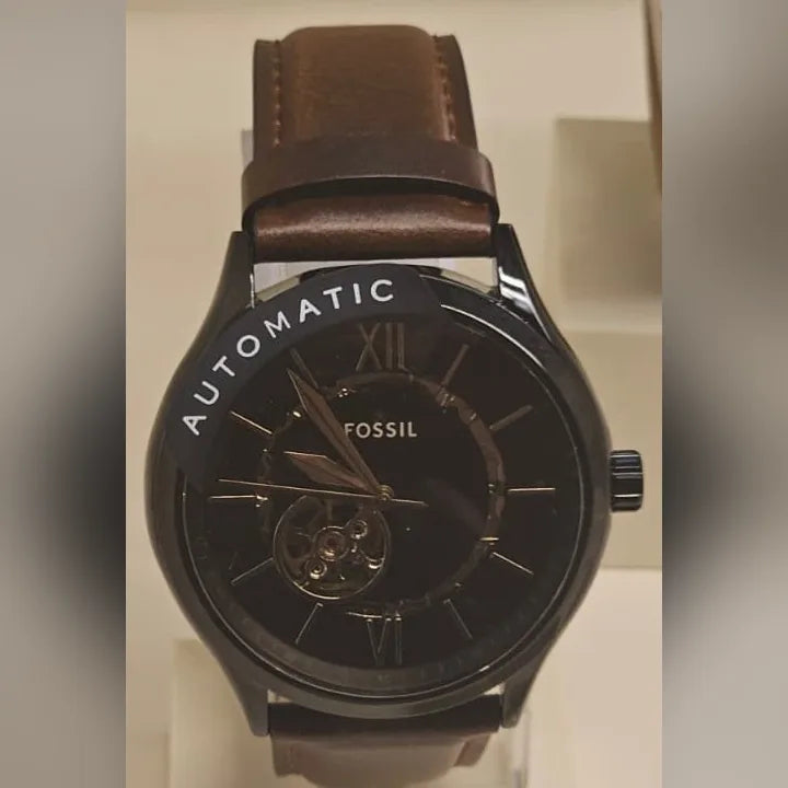 Fossil Automatic, gunmetal, brown leather