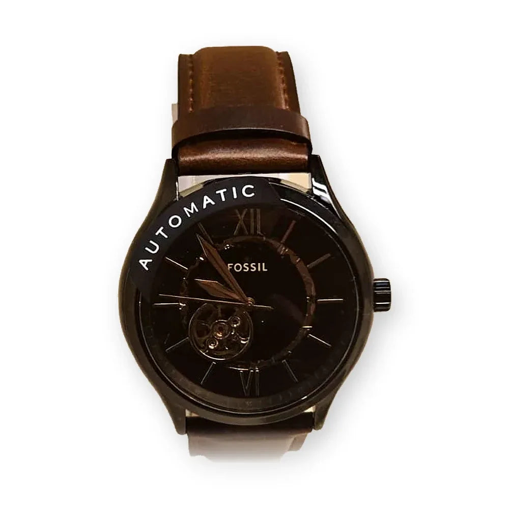 Fossil Automatic, gunmetal, brown leather