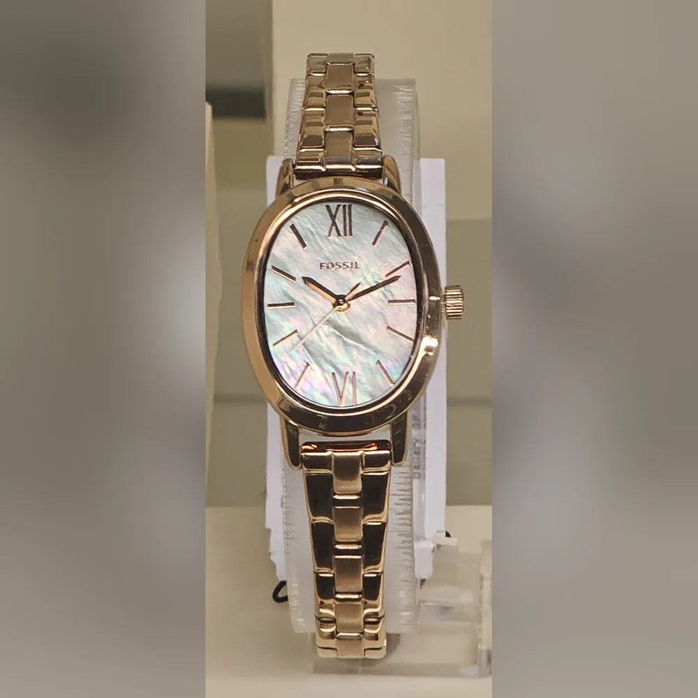 Fossil Rose-gold oval, mother-of-pearl dial