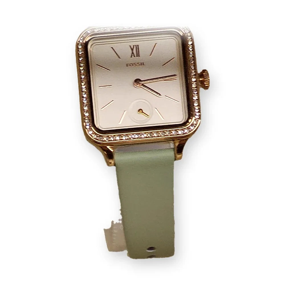 Fossil Rose-gold square, sage leather