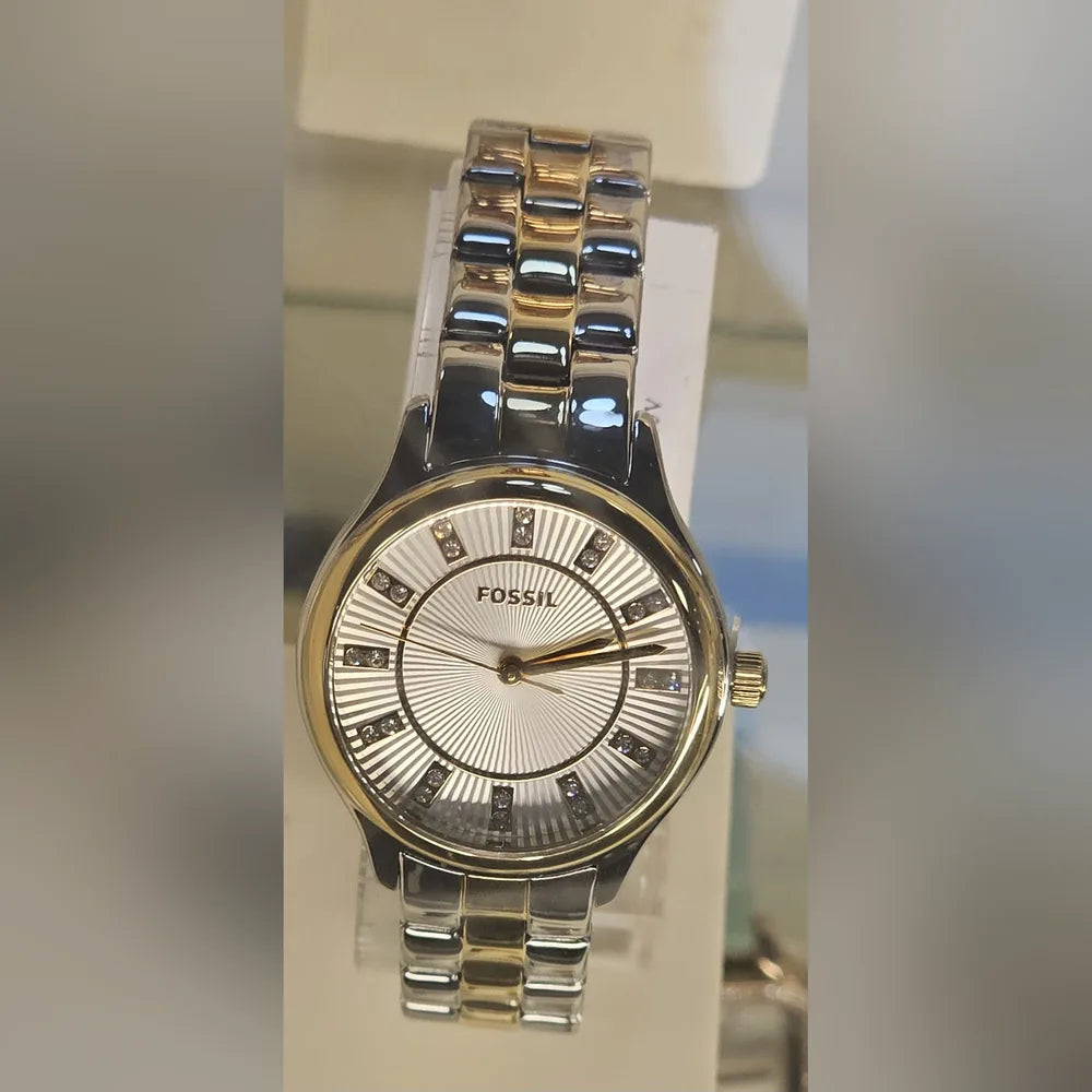 Fossil Two-tone, sunray dial, crystal markers