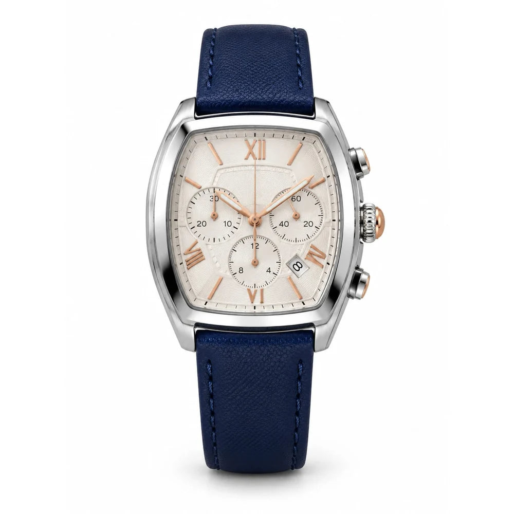 Michele Relevé Sport chronograph, white dial, navy strap