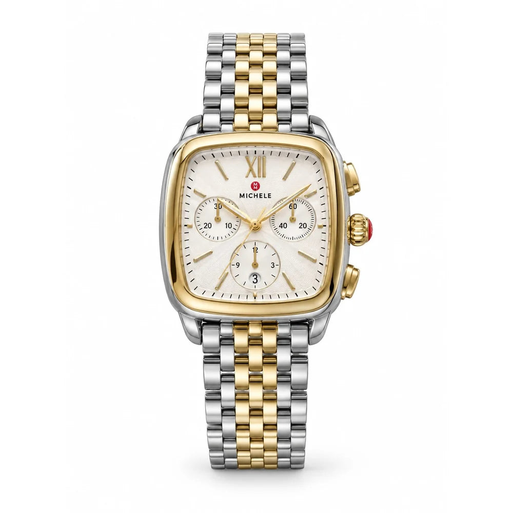 Michele Two-tone chronograph, white dial, two-tone bracelet