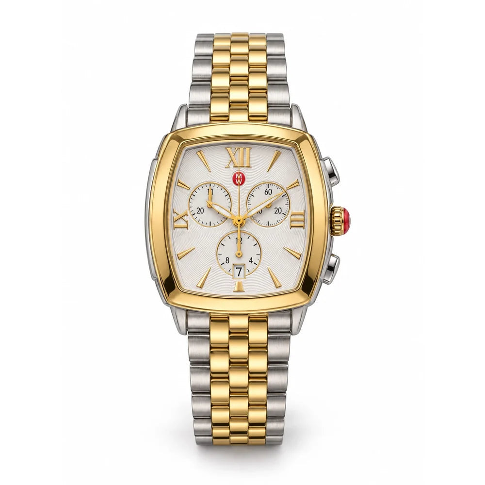 Michele Two-tone chronograph, white dial, gold Roman numerals