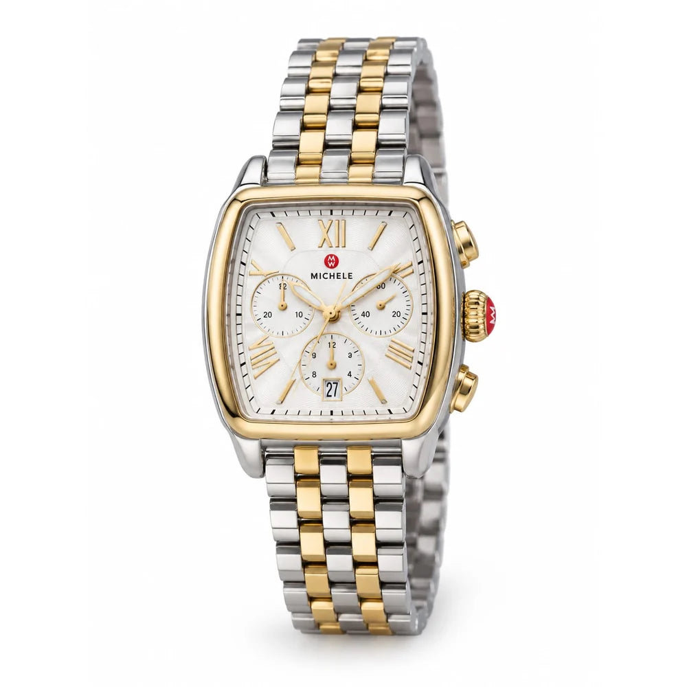 Michele Two-tone chronograph with date, white dial, gold Roman numerals