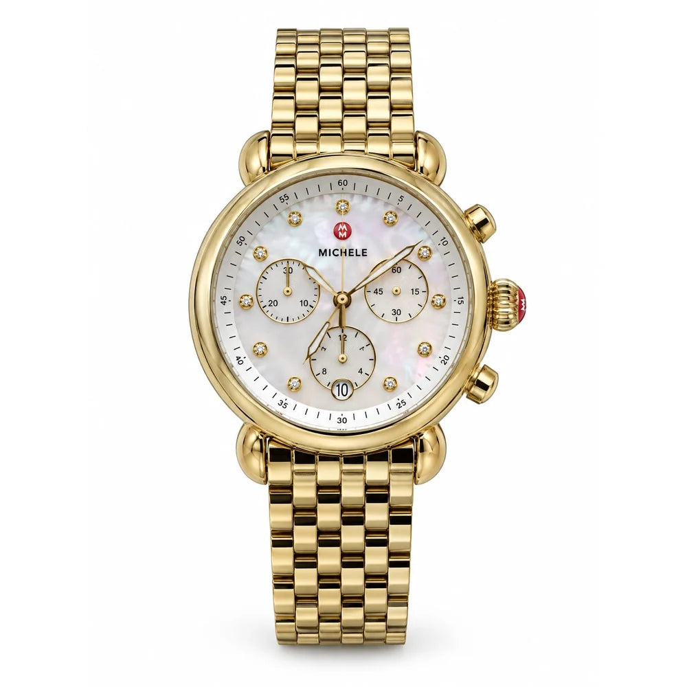 Michele CSX gold-tone, mother-of-pearl dial, diamond-set markers