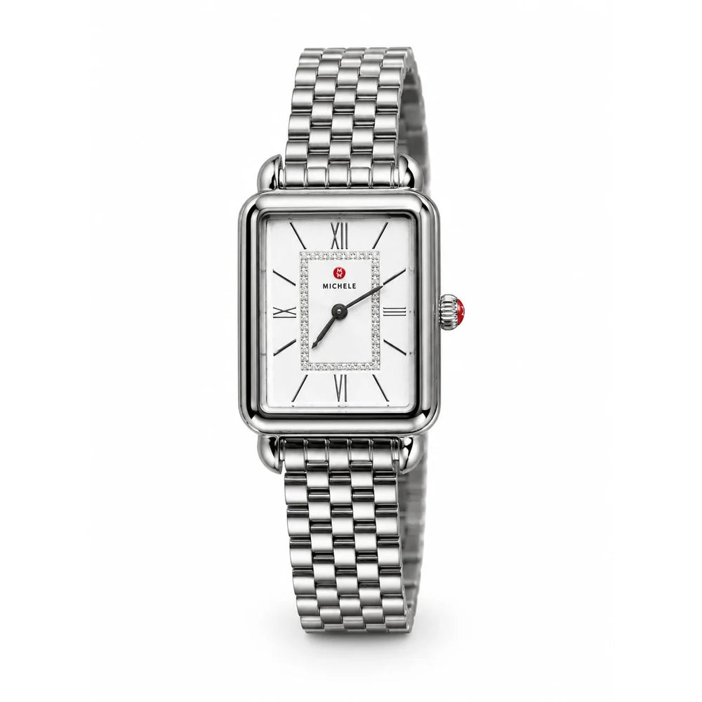 Michele Deco II stainless, white dial, diamond-set frame