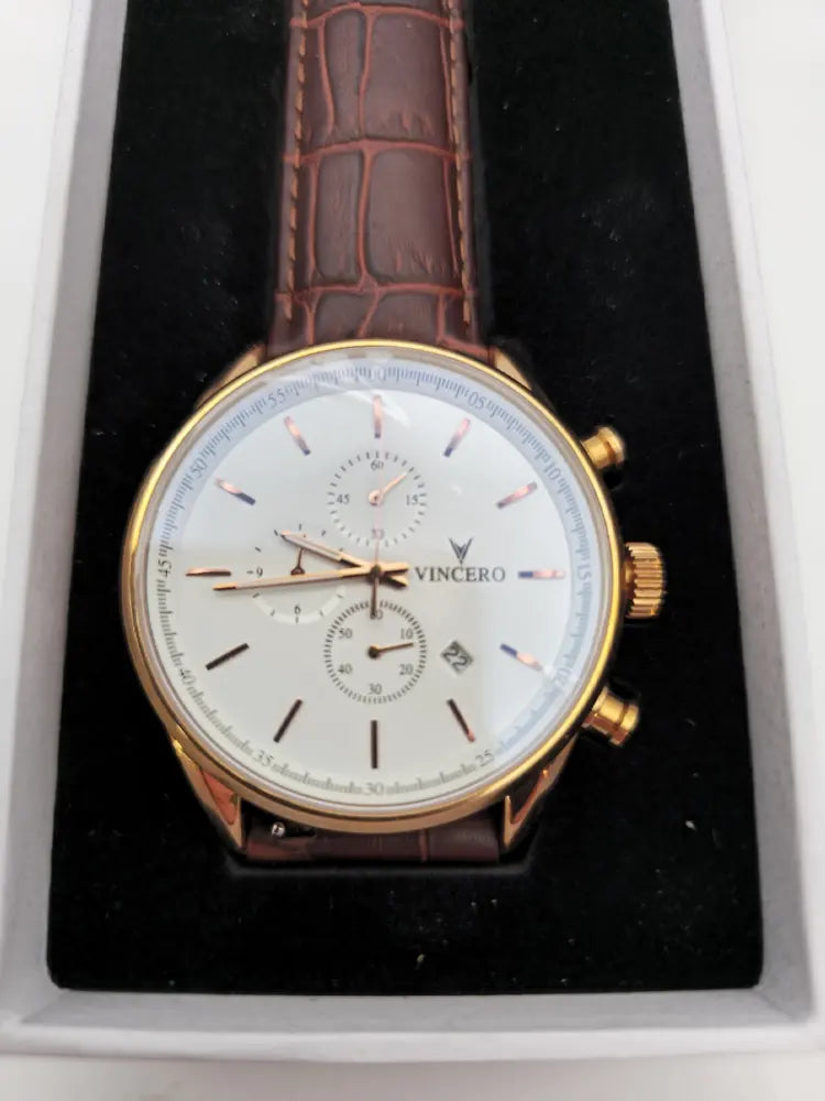 Vincero Chrono S, rose gold, brown Italian leather