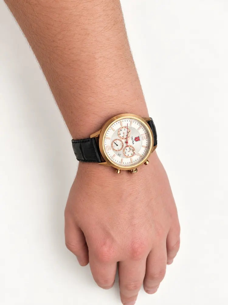 Tetra Torino Classico chronograph, rose gold & black leather
