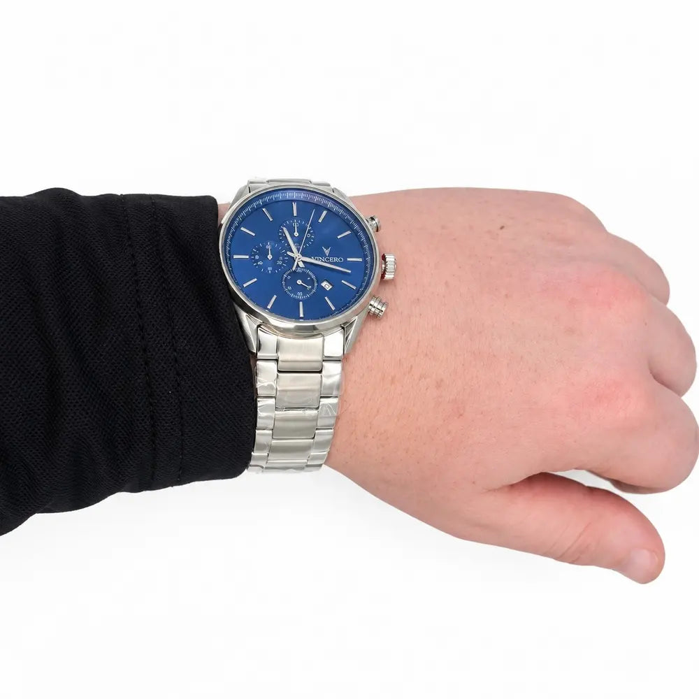 Vincero Chrono S, blue sunray dial, steel bracelet