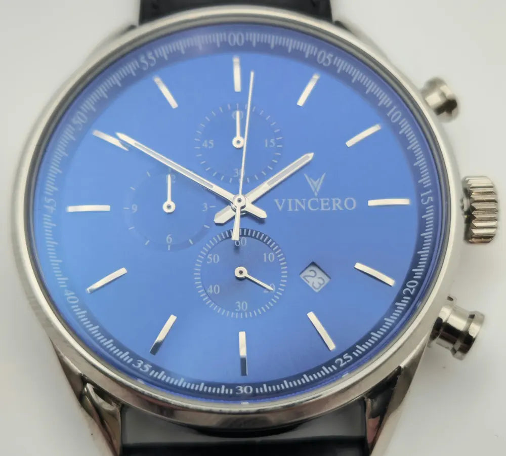 Vincero Chrono S, blue sunray dial, black leather