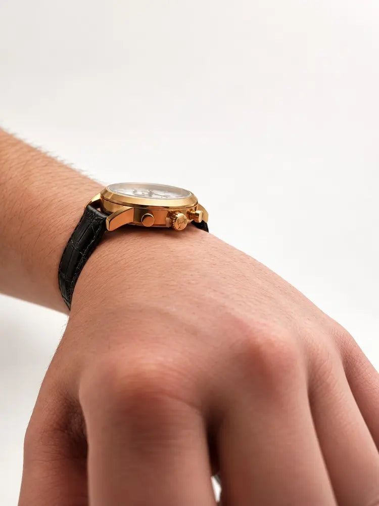 Tetra Torino Classico chronograph, rose gold & black leather