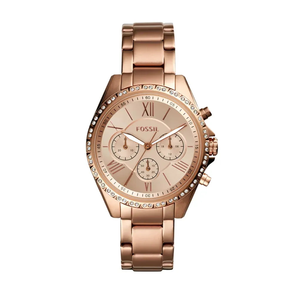 Fossil Rose-gold multifunction, crystal bezel