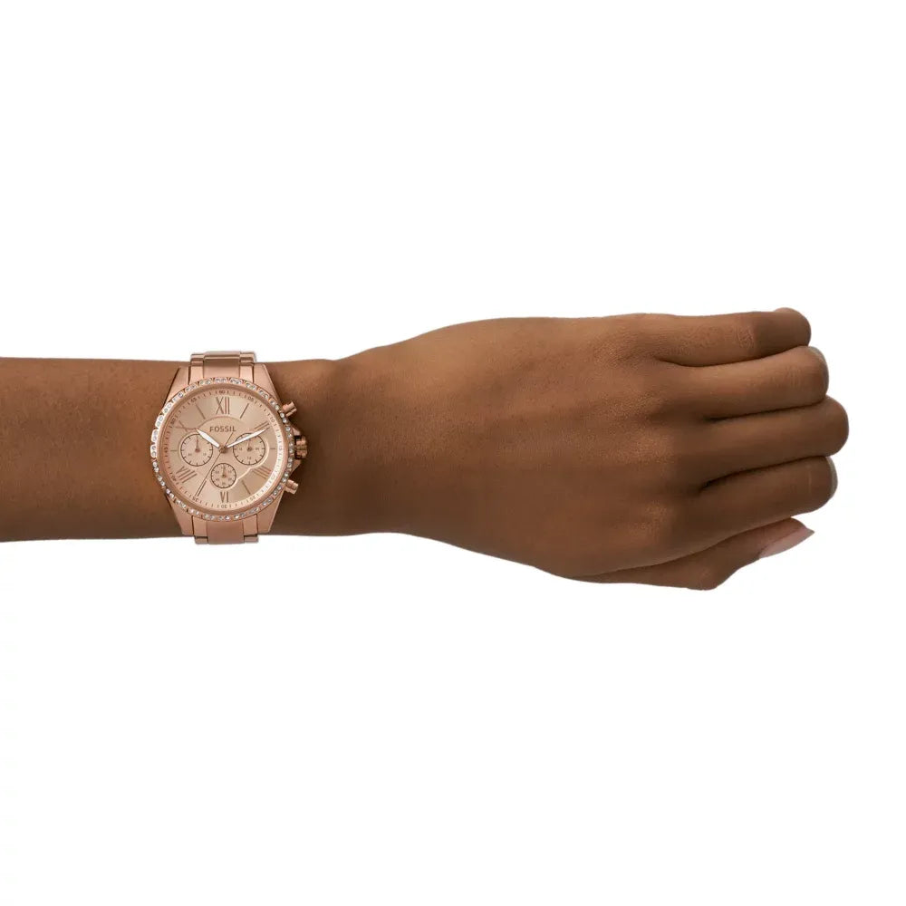 Fossil Rose-gold multifunction, crystal bezel