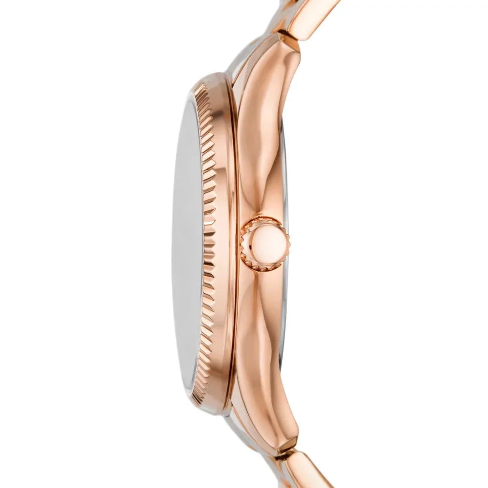 Fossil Rose-gold multifunction, fluted bezel