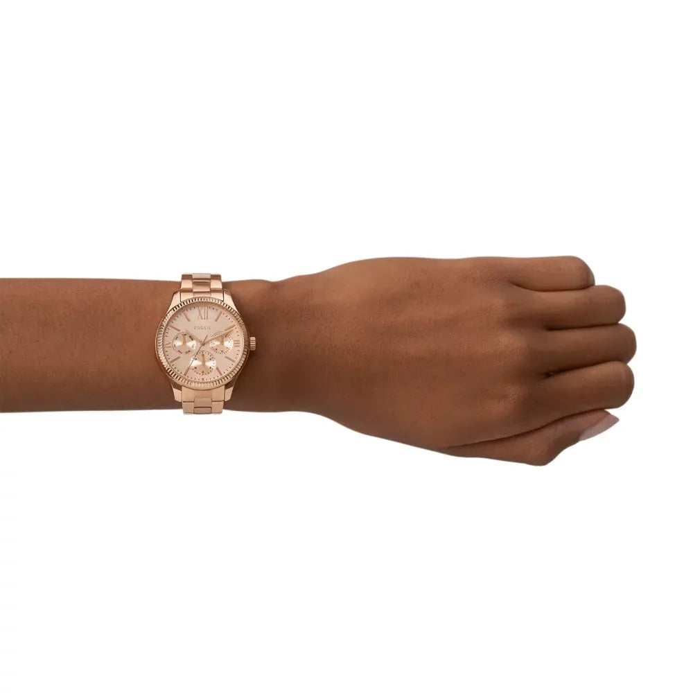 Fossil Rose-gold multifunction, fluted bezel