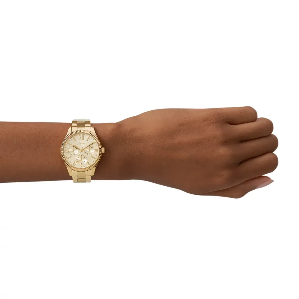 Fossil Gold multifunction, fluted bezel