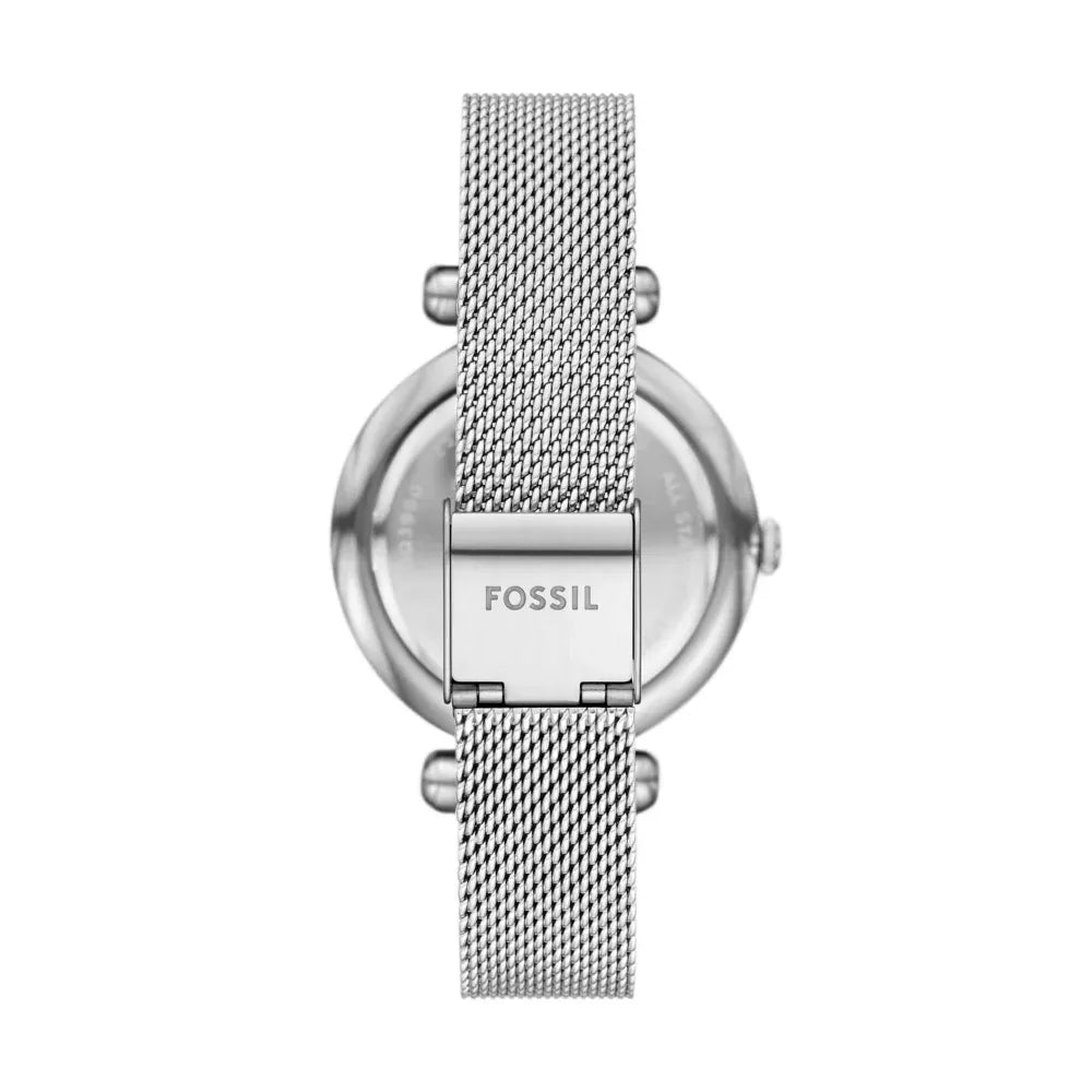 Fossil Silver mesh, crystal bezel, white dial