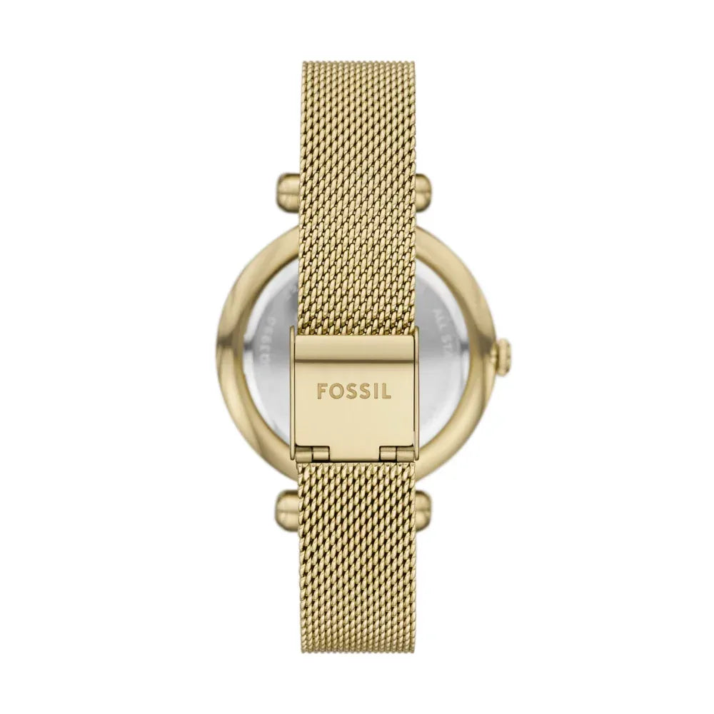 Fossil Gold mesh, crystal bezel, white dial