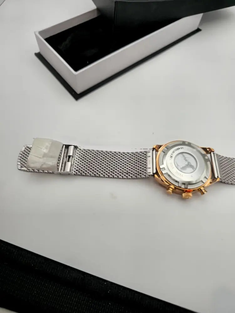 Vincero Chrono S, white dial, rose gold, silver mesh