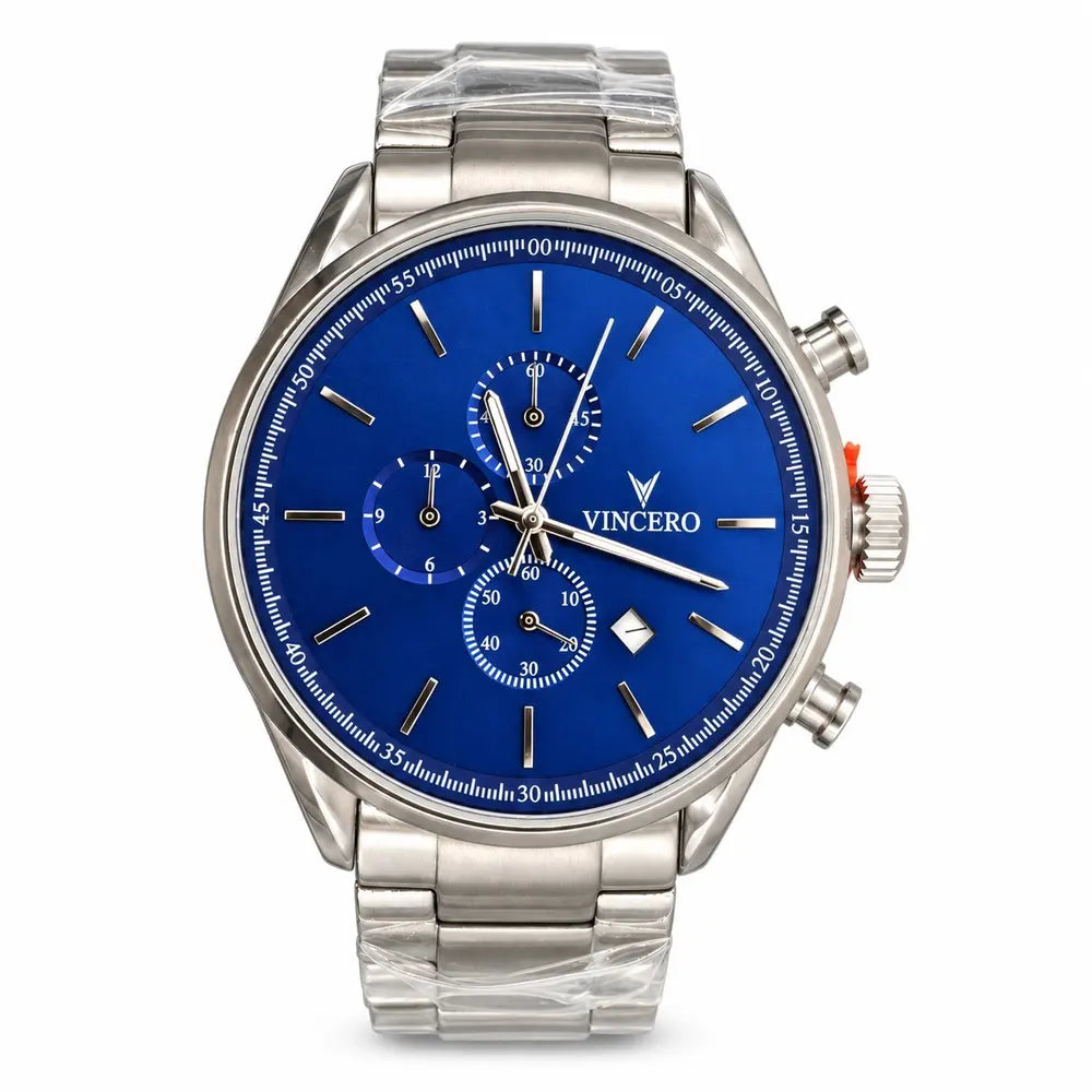 Vincero Chrono S, blue sunray dial, steel bracelet