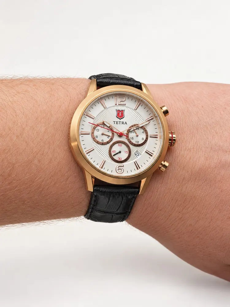 Tetra Torino Classico chronograph, rose gold & black leather