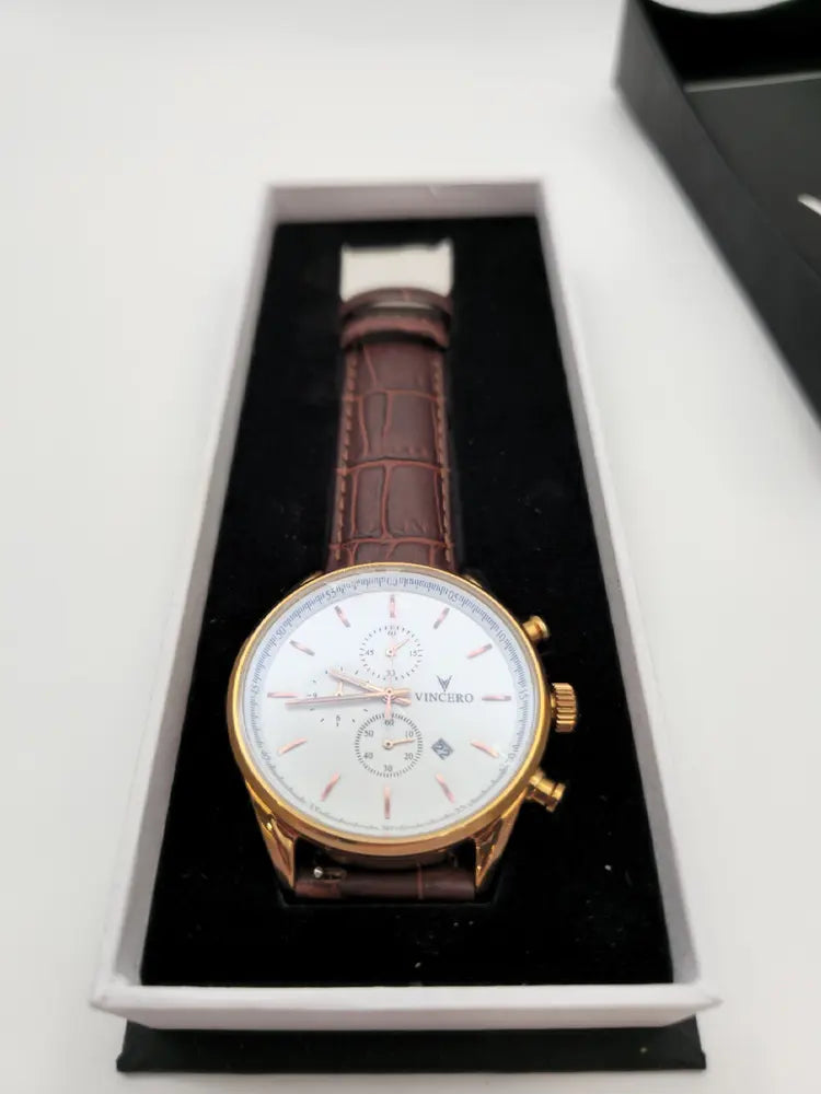 Vincero Chrono S, rose gold, brown Italian leather