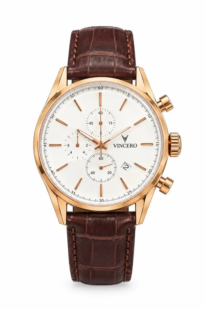 Vincero Chrono S, rose gold, brown Italian leather