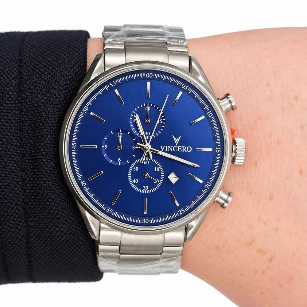 Vincero Chrono S, blue sunray dial, steel bracelet