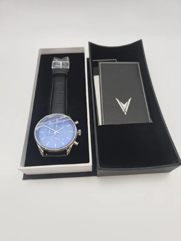 Vincero Chrono S, blue sunray dial, black leather