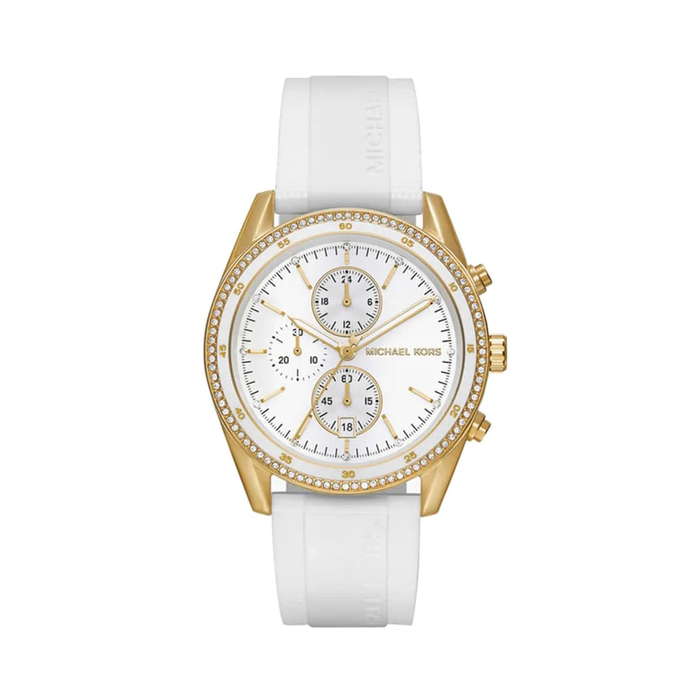 Michael Kors Gold chronograph, white strap