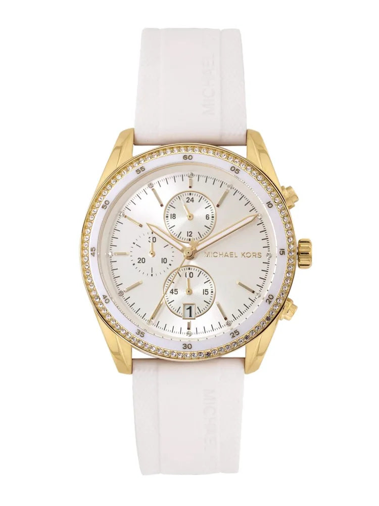 Michael Kors Gold chronograph, white strap