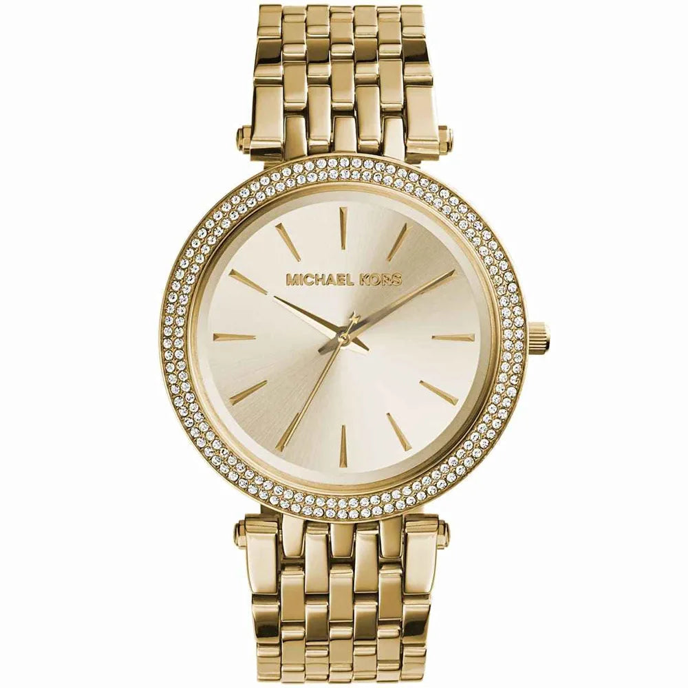 Michael Kors Gold, crystal bezel, champagne dial