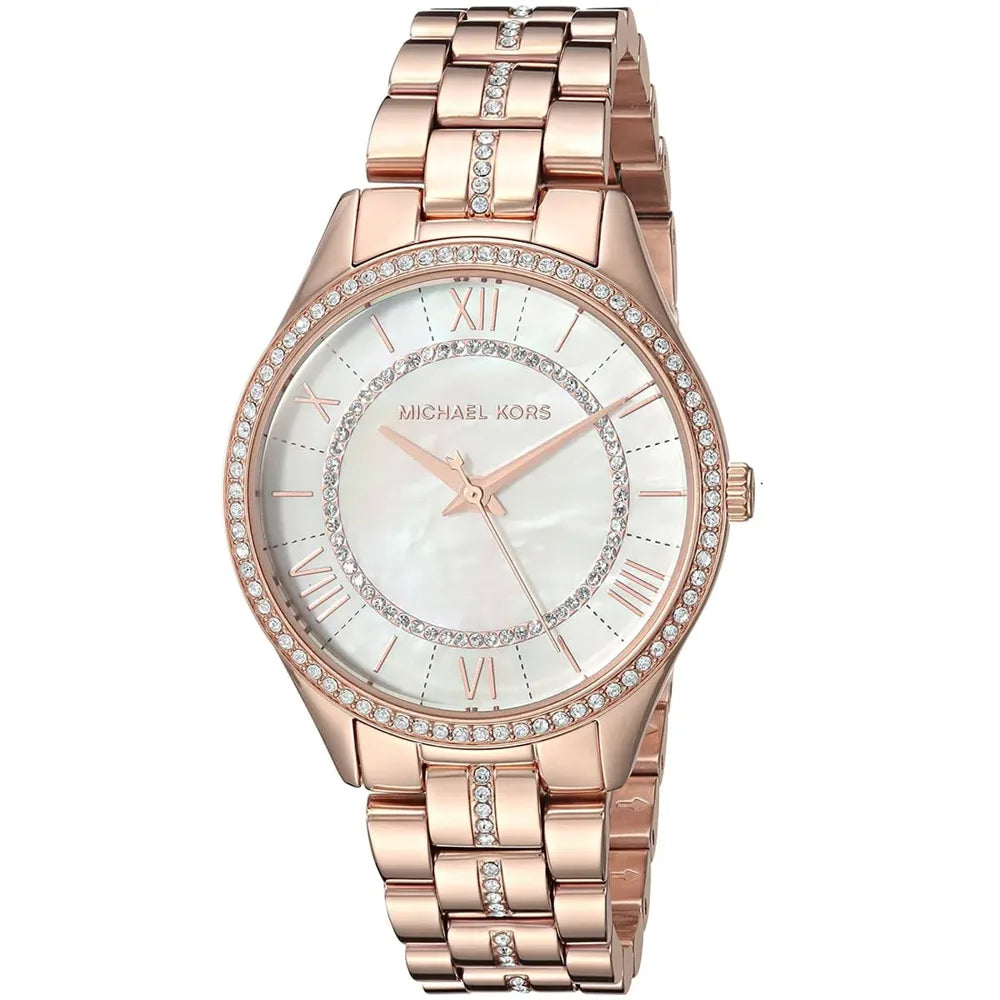 Michael Kors Rose-gold, crystal bezel, rose dial