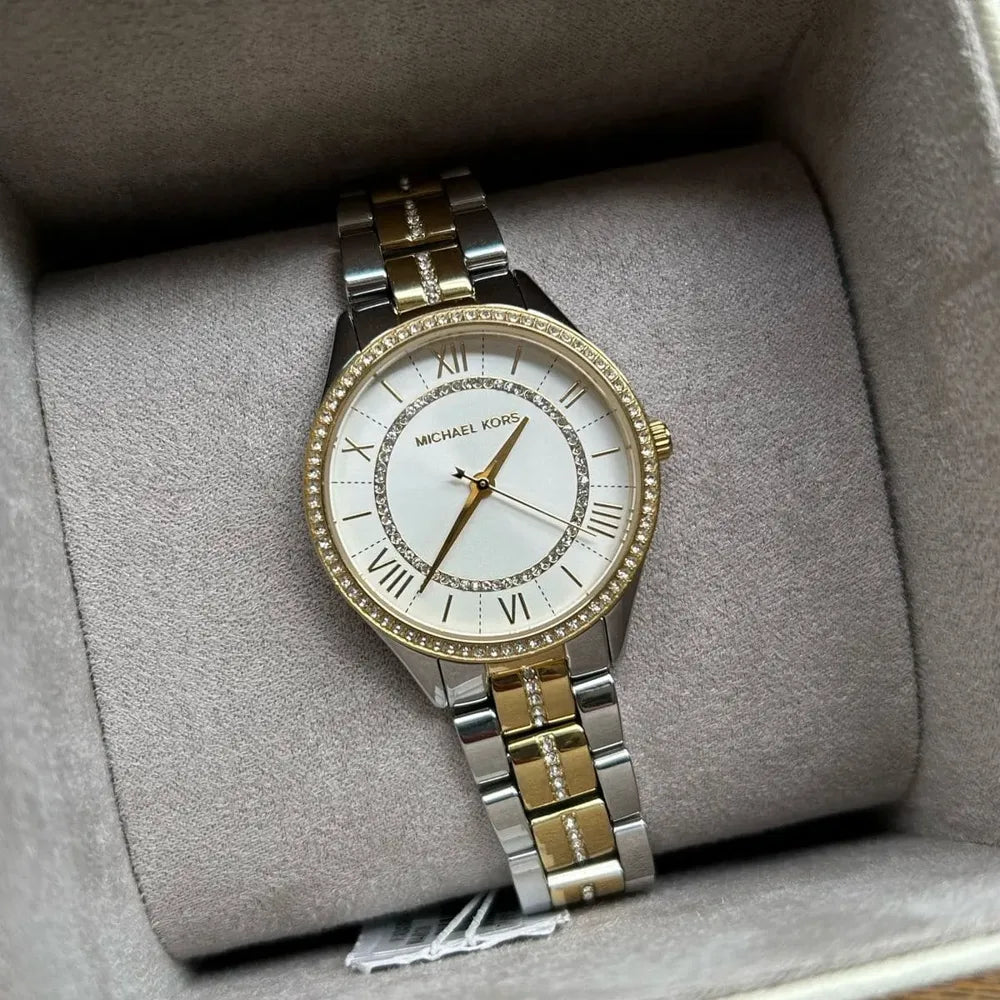 Michael Kors Two-tone, crystal bezel, white dial