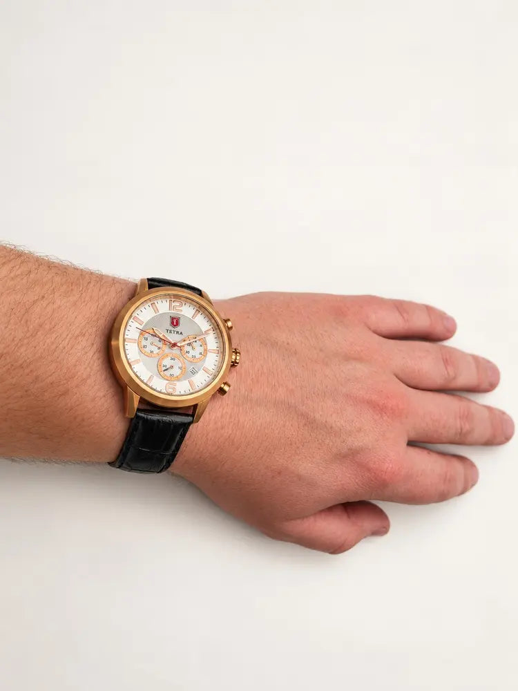 Tetra Torino Classico chronograph, rose gold & black leather